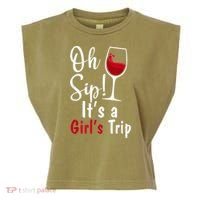 Oh Sip! It's A Girls Trip Funny Wine Party Garment-Dyed Women's Muscle Tee thumb 0