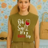 Oh Sip! It's A Girls Trip Funny Wine Party Garment-Dyed Women's Muscle Tee thumb 4