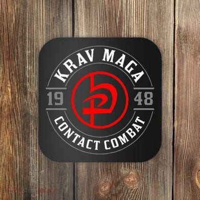 Old School Krav Maga Hebrew Symbol Logo Coaster