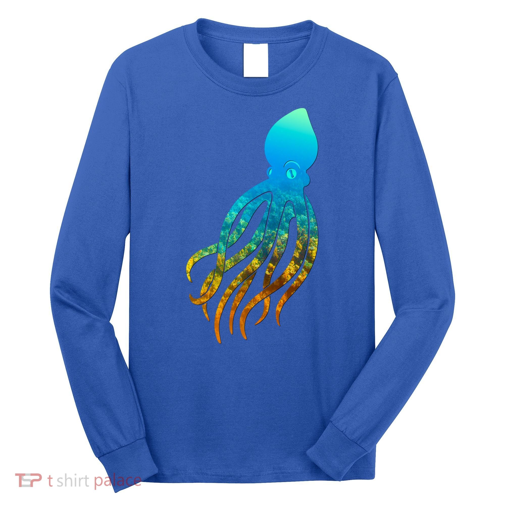 Octopus Squid Lovers Silhouette Earth Day And Ocean Week Gift Long Sleeve Shirt