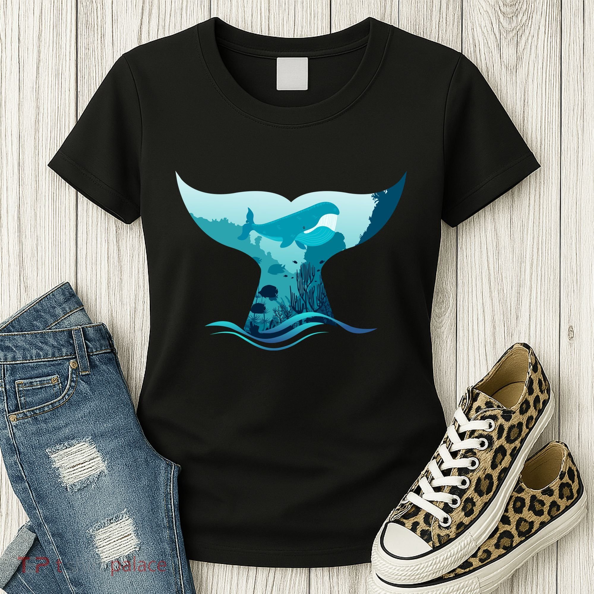 Ocean Sea Life Whale Tail Women's T-Shirt