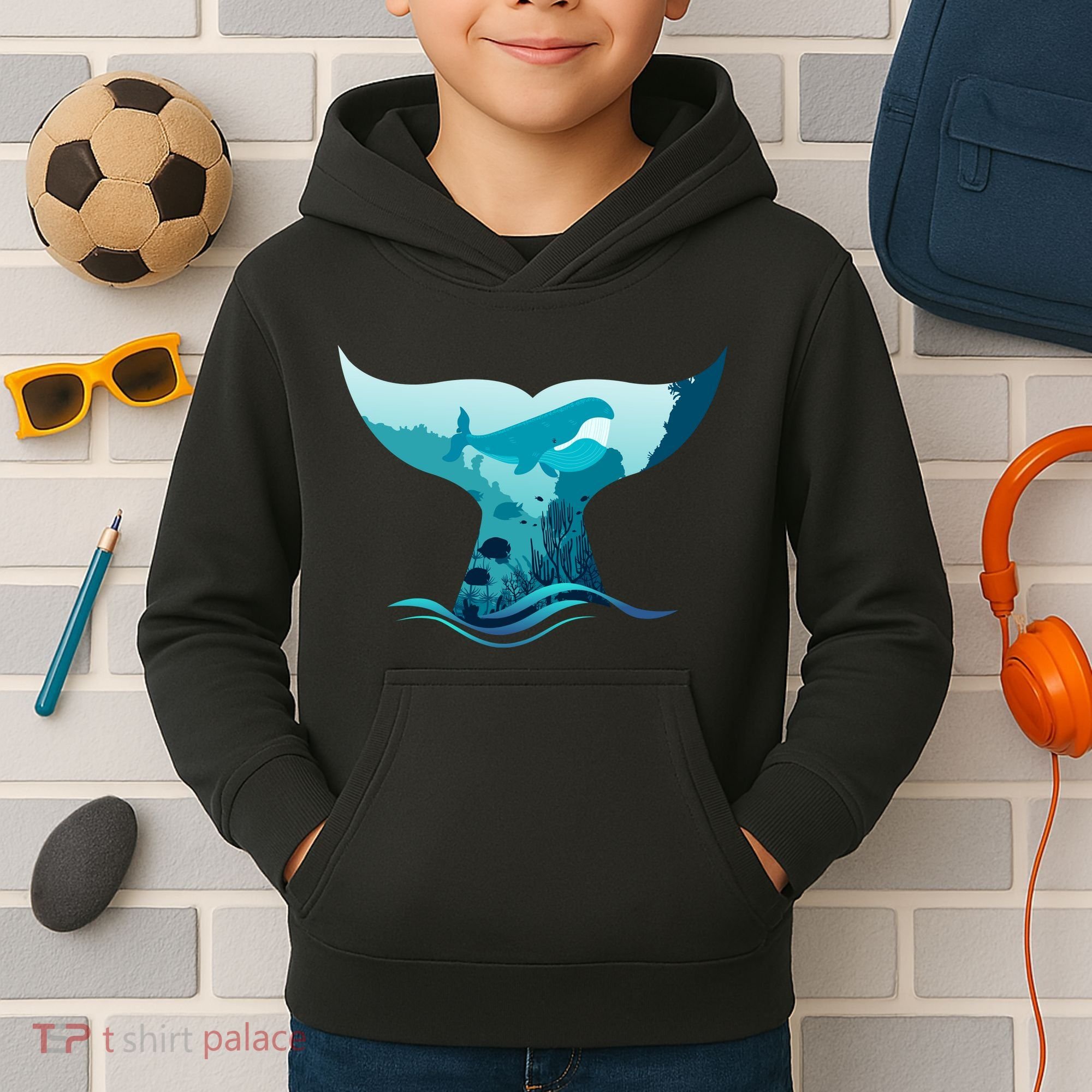Ocean Sea Life Whale Tail Kids Hoodie
