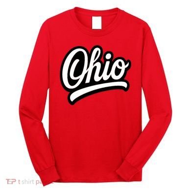 Ohio Script Logo Sports Team Fan College Varsity Long Sleeve Shirt