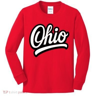 Ohio Script Logo Sports Team Fan College Varsity Kids Long Sleeve Shirt