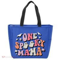 One Spooky Mama Funny Halloween Mom Costume Groovy Cute Gift Tote Bag thumb 0