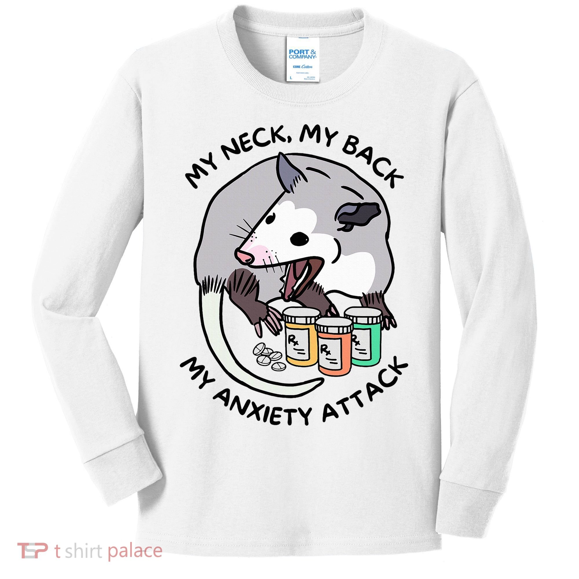 Opossum Screaming My Neck My Back My Anxiety Attack Kids Long Sleeve Shirt