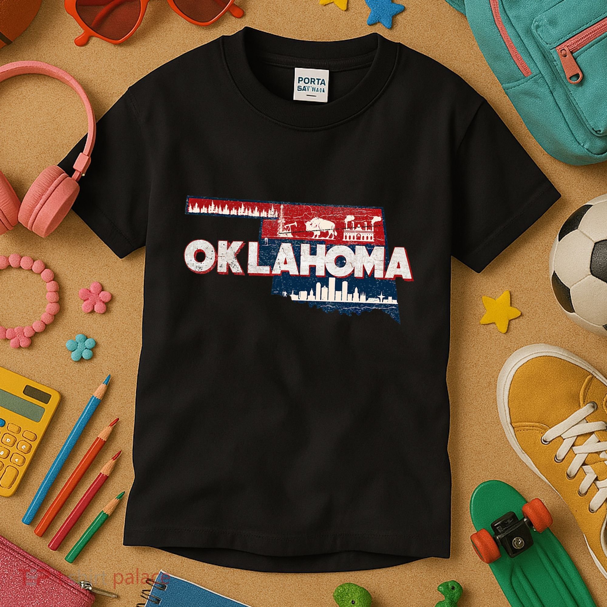 O.K.L.A.H.O.M.A State Map Road Trip Oklahoma City Tulsa Norman Kids T-Shirt