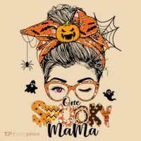 One Spooky Mama For Halloween Messy Bun Mom Monster Bleached Tote Bag thumb 4