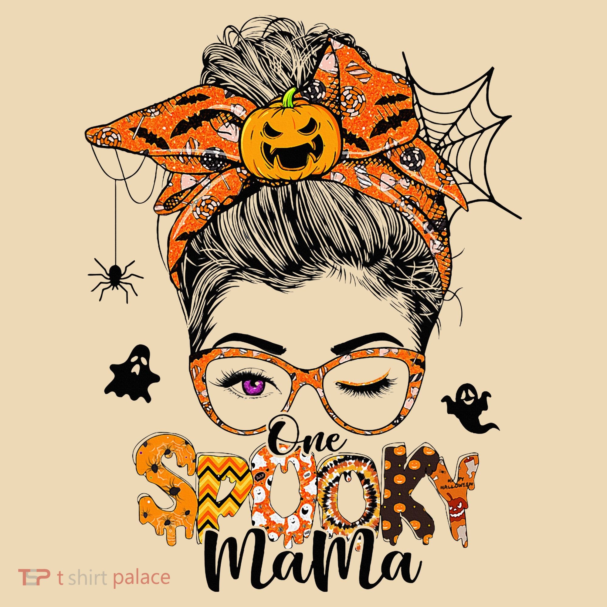 One Spooky Mama For Halloween Messy Bun Mom Monster Bleached Tote Bag