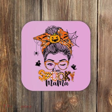 One Spooky Mama For Halloween Messy Bun Mom Monster Bleached Coaster