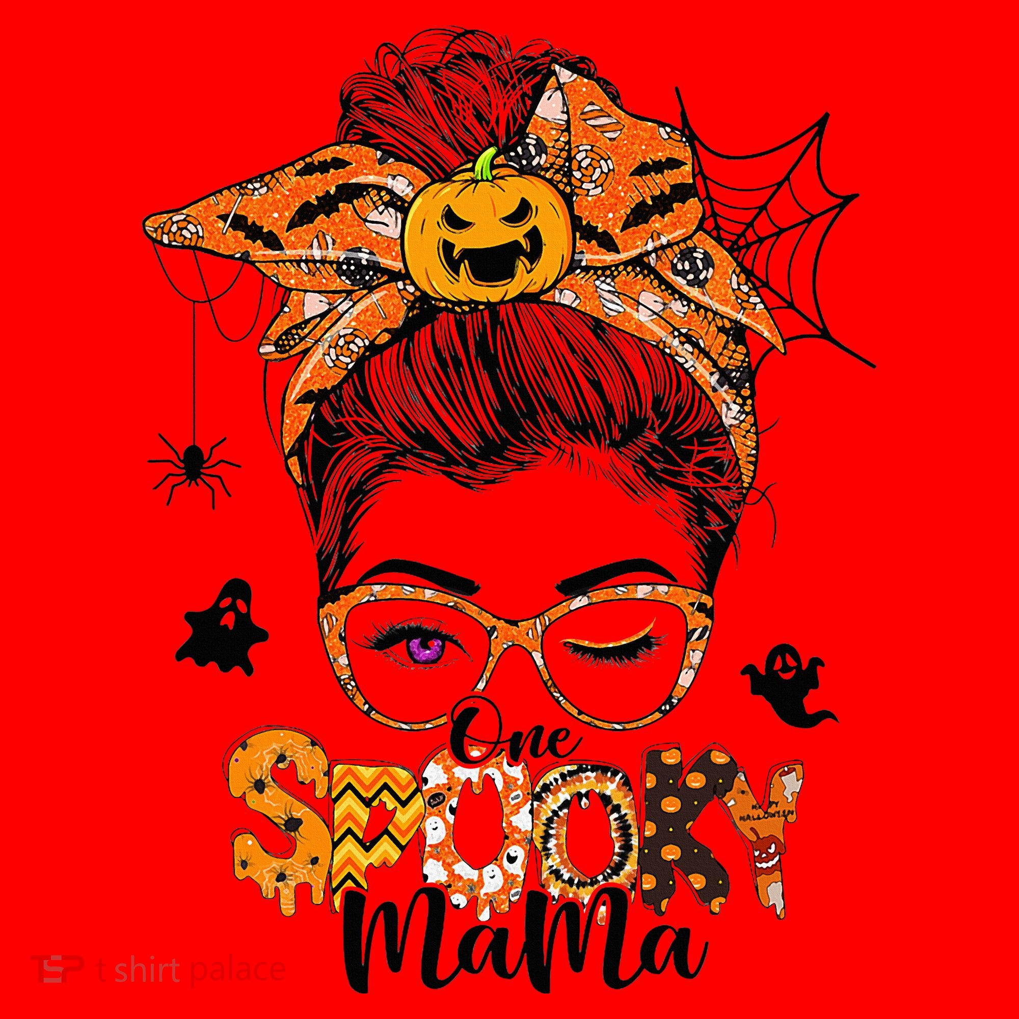 One Spooky Mama For Halloween Messy Bun Mom Monster Bleached Santa Hat