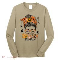 One Spooky Mama For Halloween Messy Bun Mom Monster Bleached Long Sleeve Shirt thumb 0