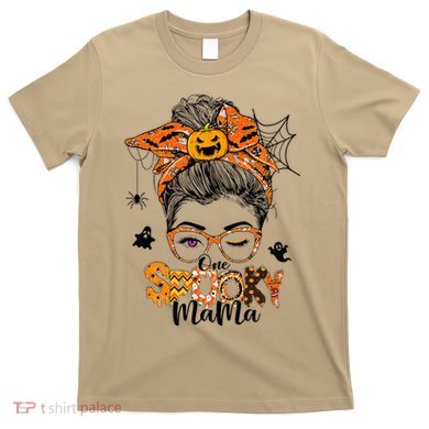 One Spooky Mama For Halloween Messy Bun Mom Monster Bleached T-Shirt