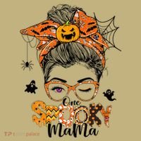 One Spooky Mama For Halloween Messy Bun Mom Monster Bleached T-Shirt thumb 7