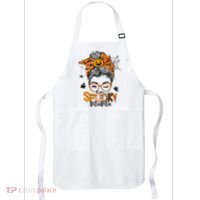 One Spooky Mama For Halloween Messy Bun Mom Monster Bleached Apron thumb 0