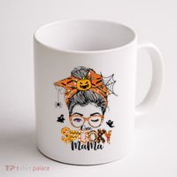 One Spooky Mama For Halloween Messy Bun Mom Monster Bleached Coffee Mug thumb 1