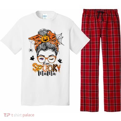 One Spooky Mama For Halloween Messy Bun Mom Monster Bleached Pajama Set