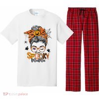 One Spooky Mama For Halloween Messy Bun Mom Monster Bleached Pajama Set thumb 0