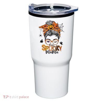 One Spooky Mama For Halloween Messy Bun Mom Monster Bleached Tumbler