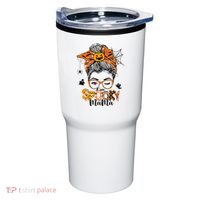 One Spooky Mama For Halloween Messy Bun Mom Monster Bleached Tumbler thumb 0
