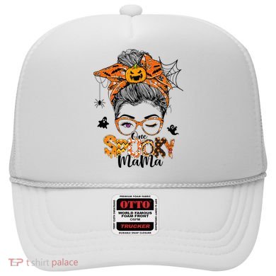 One Spooky Mama For Halloween Messy Bun Mom Monster Bleached Hat
