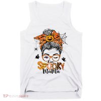 One Spooky Mama For Halloween Messy Bun Mom Monster Bleached Tank Top thumb 0