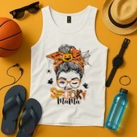 One Spooky Mama For Halloween Messy Bun Mom Monster Bleached Tank Top thumb 4