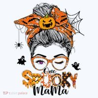 One Spooky Mama For Halloween Messy Bun Mom Monster Bleached Tank Top thumb 6