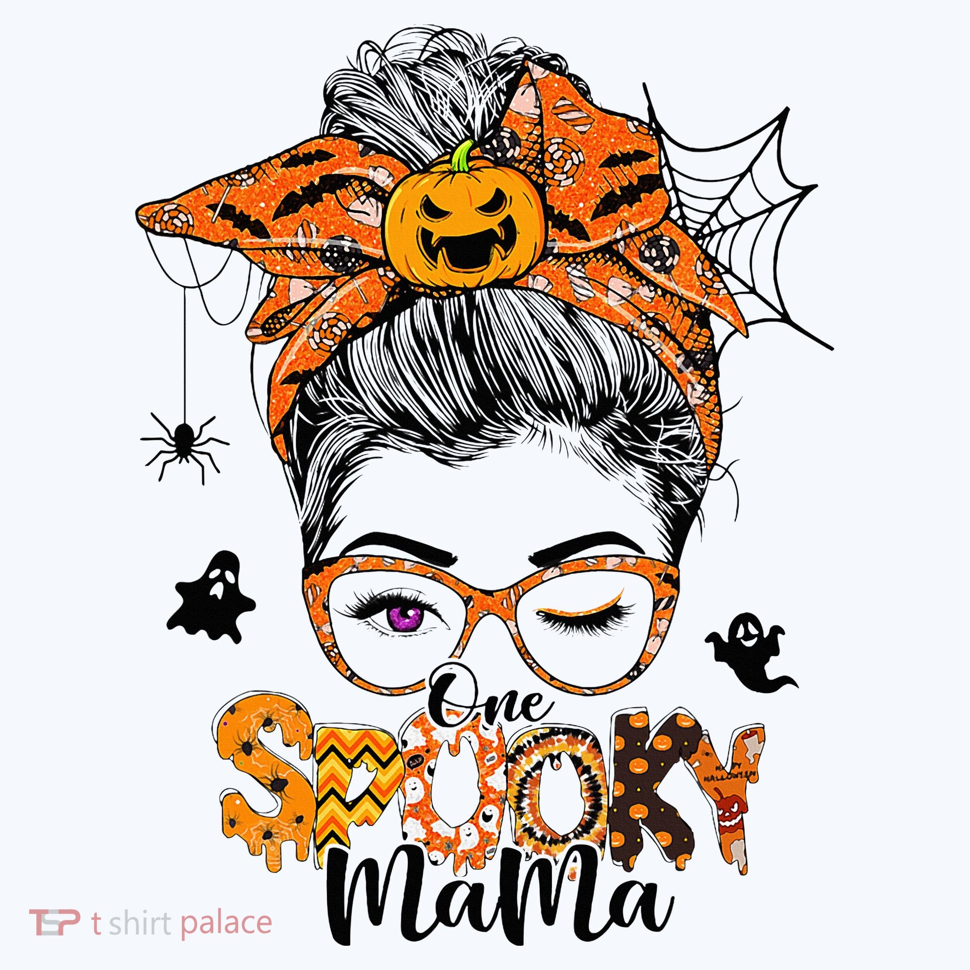 One Spooky Mama For Halloween Messy Bun Mom Monster Bleached Tank Top