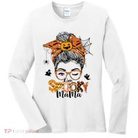 One Spooky Mama For Halloween Messy Bun Mom Monster Bleached Women's Long Sleeve Shirt thumb 0