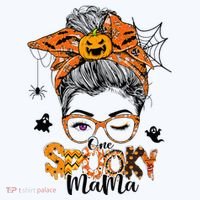 One Spooky Mama For Halloween Messy Bun Mom Monster Bleached Women's T-Shirt thumb 6