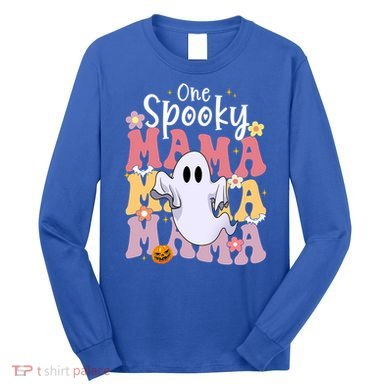 One Spooky Mama Halloween Cute Ghosts Grovvy Mommy Gift Long Sleeve Shirt