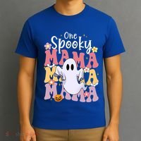 One Spooky Mama Halloween Cute Ghosts Grovvy Mommy Gift T-Shirt thumb 3