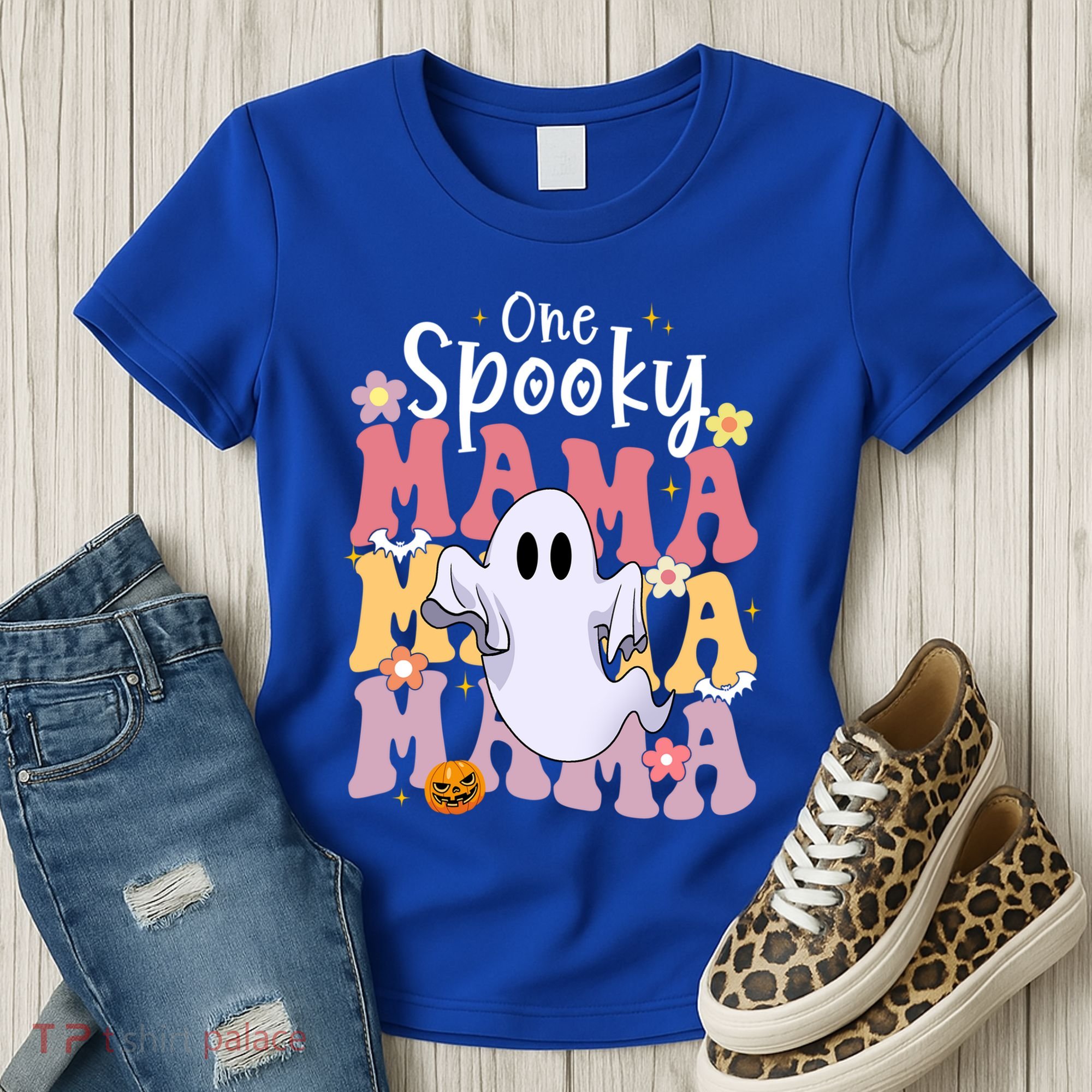 One Spooky Mama Halloween Cute Ghosts Grovvy Mommy Gift Women's T-Shirt