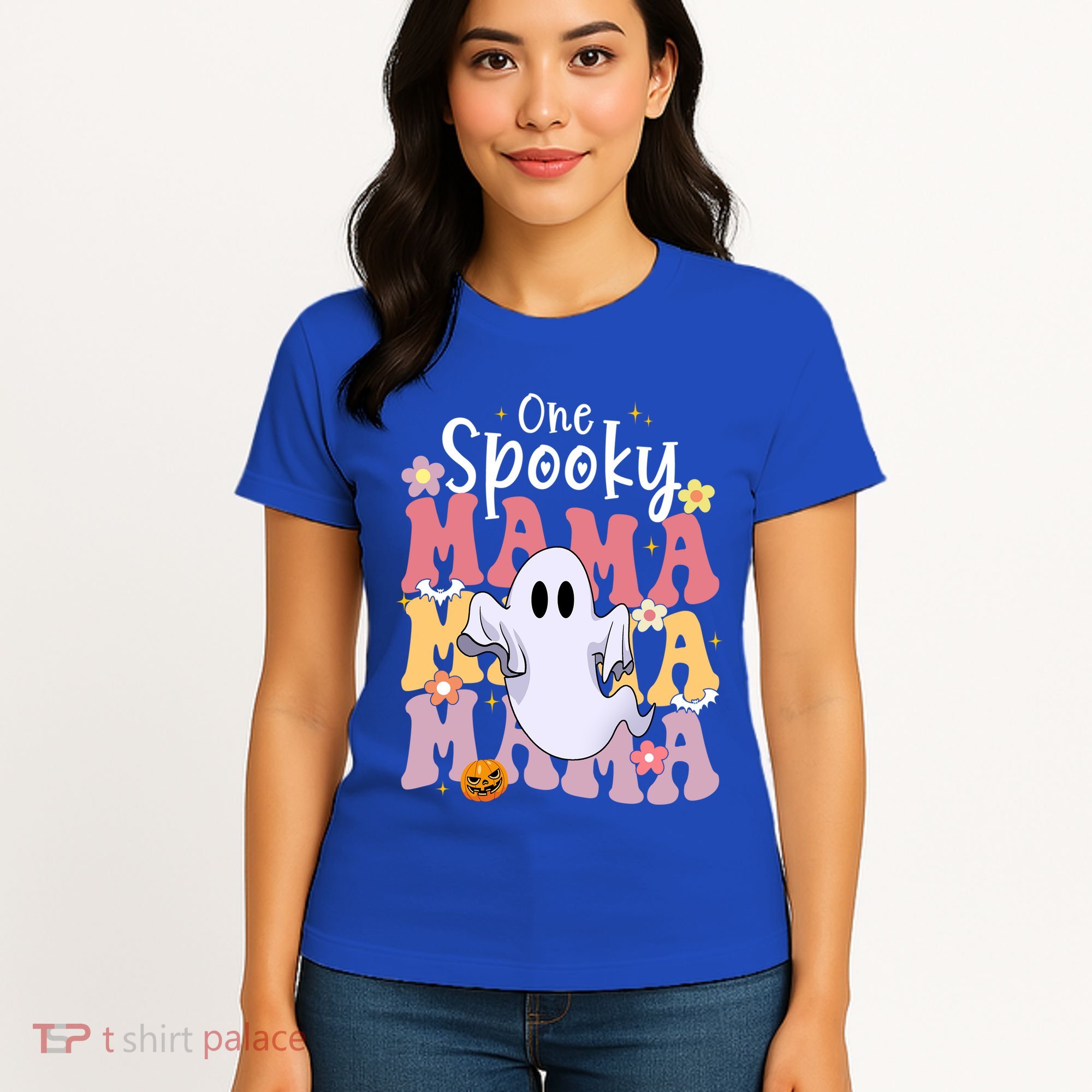 One Spooky Mama Halloween Cute Ghosts Grovvy Mommy Gift Women's T-Shirt