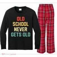 Old School Never Gets Old Funny Saying Sarcastic Kids Long Sleeve Plaid Pajama Set thumb 0