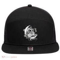 Owl Sitting On The Moon Gift 7 Panel Mesh Trucker Snapback Hat thumb 0