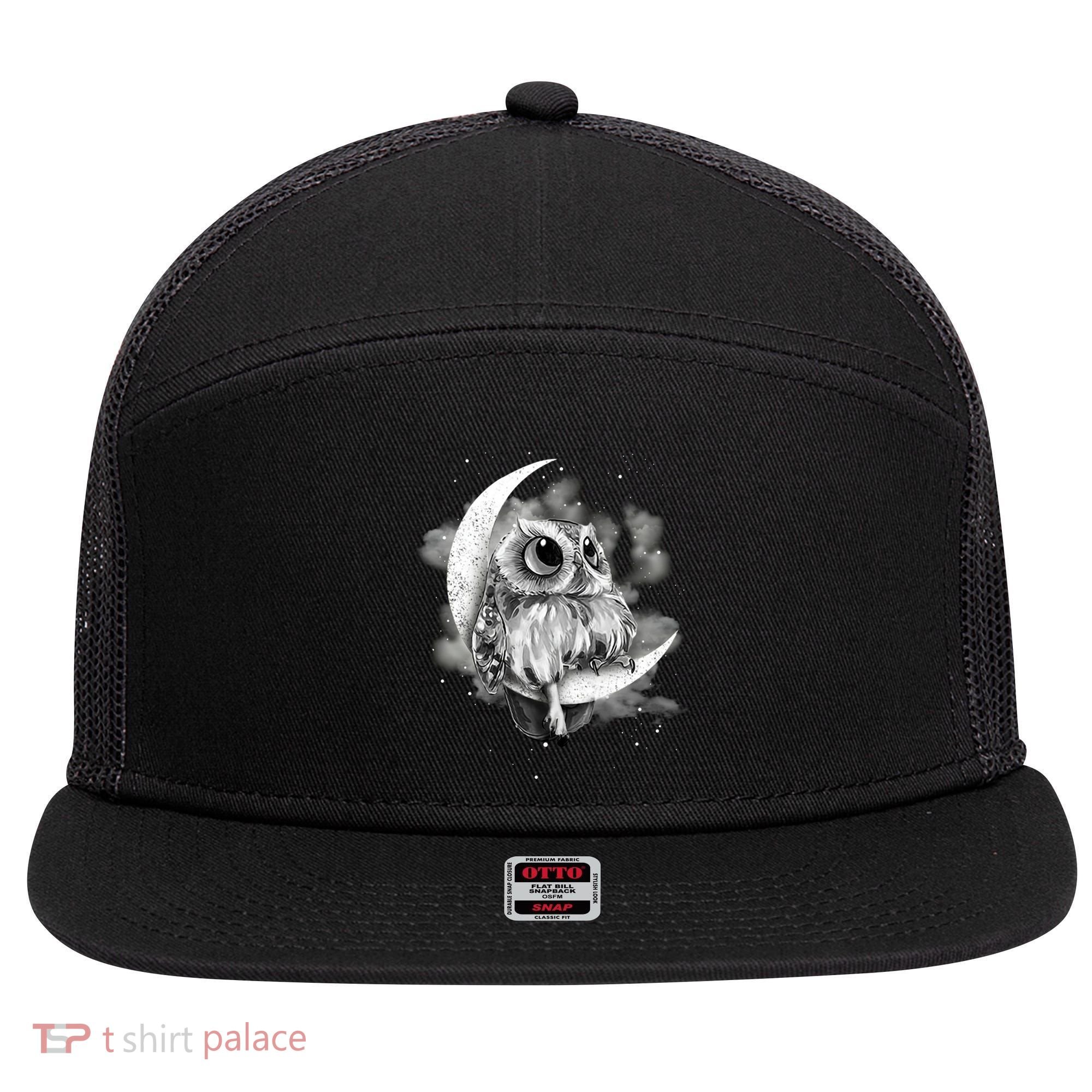 Owl Sitting On The Moon Gift 7 Panel Mesh Trucker Snapback Hat