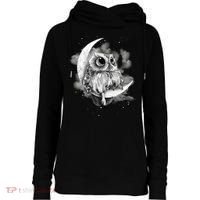 Owl Sitting On The Moon Gift Womens Funnel Neck Pullover Hood thumb 0