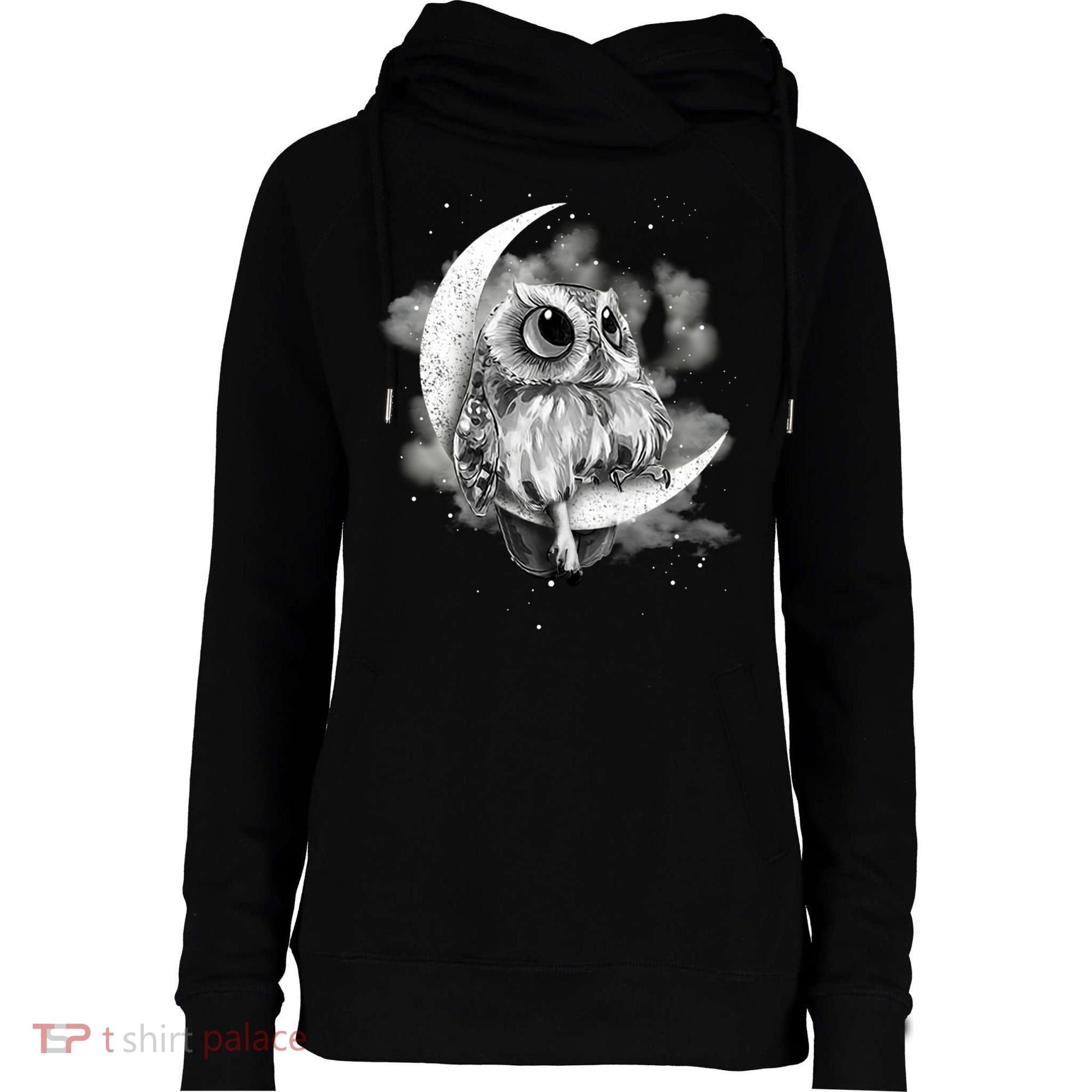 Owl Sitting On The Moon Gift Womens Funnel Neck Pullover Hood