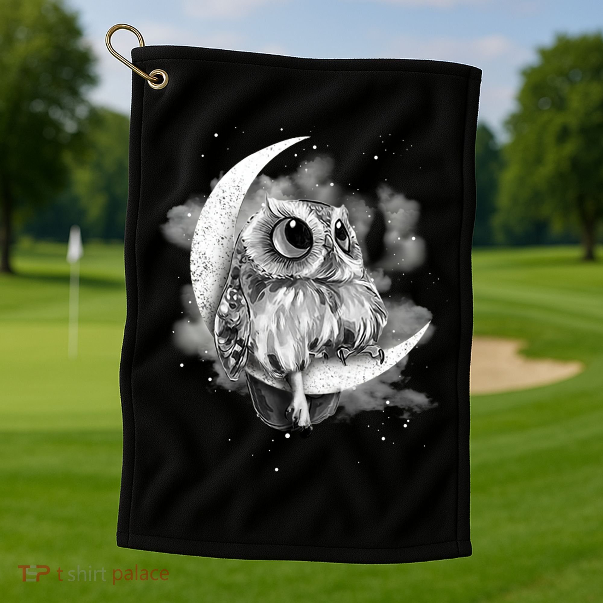 Owl Sitting On The Moon Gift Golf Towel