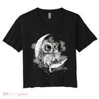 Owl Sitting On The Moon Gift Women's Crop Top Tee thumb 0