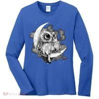 Owl Sitting On The Moon Gift Women's Long Sleeve Shirt thumb 0