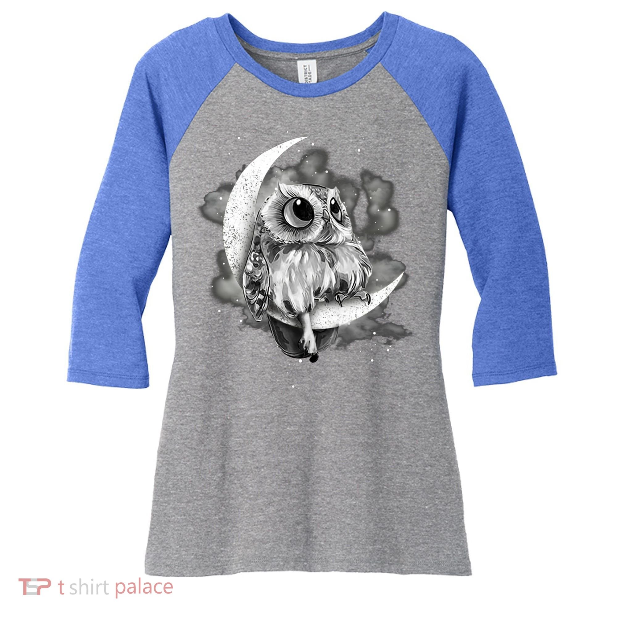 Owl Sitting On The Moon Gift Women's Tri-Blend 3/4-Sleeve Raglan Shirt
