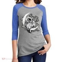 Owl Sitting On The Moon Gift Women's Tri-Blend 3/4-Sleeve Raglan Shirt thumb 2