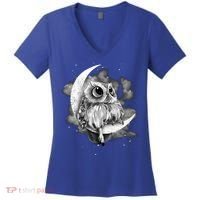 Owl Sitting On The Moon Gift Women's V-Neck T-Shirt thumb 0