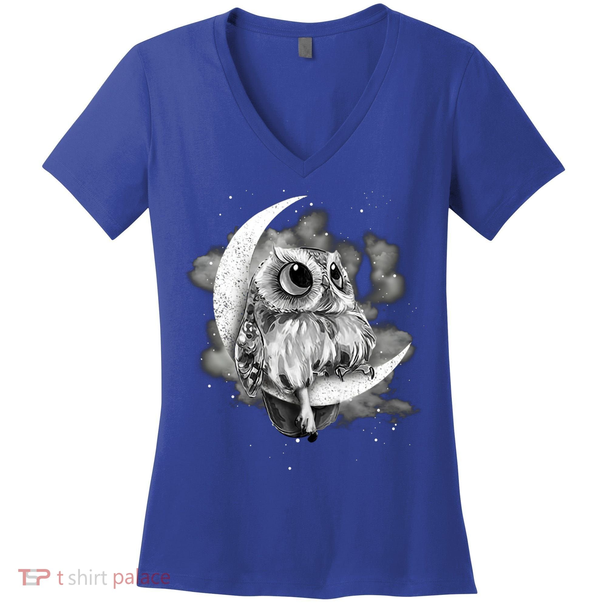 Owl Sitting On The Moon Gift Women's V-Neck T-Shirt
