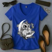 Owl Sitting On The Moon Gift Women's V-Neck T-Shirt thumb 2