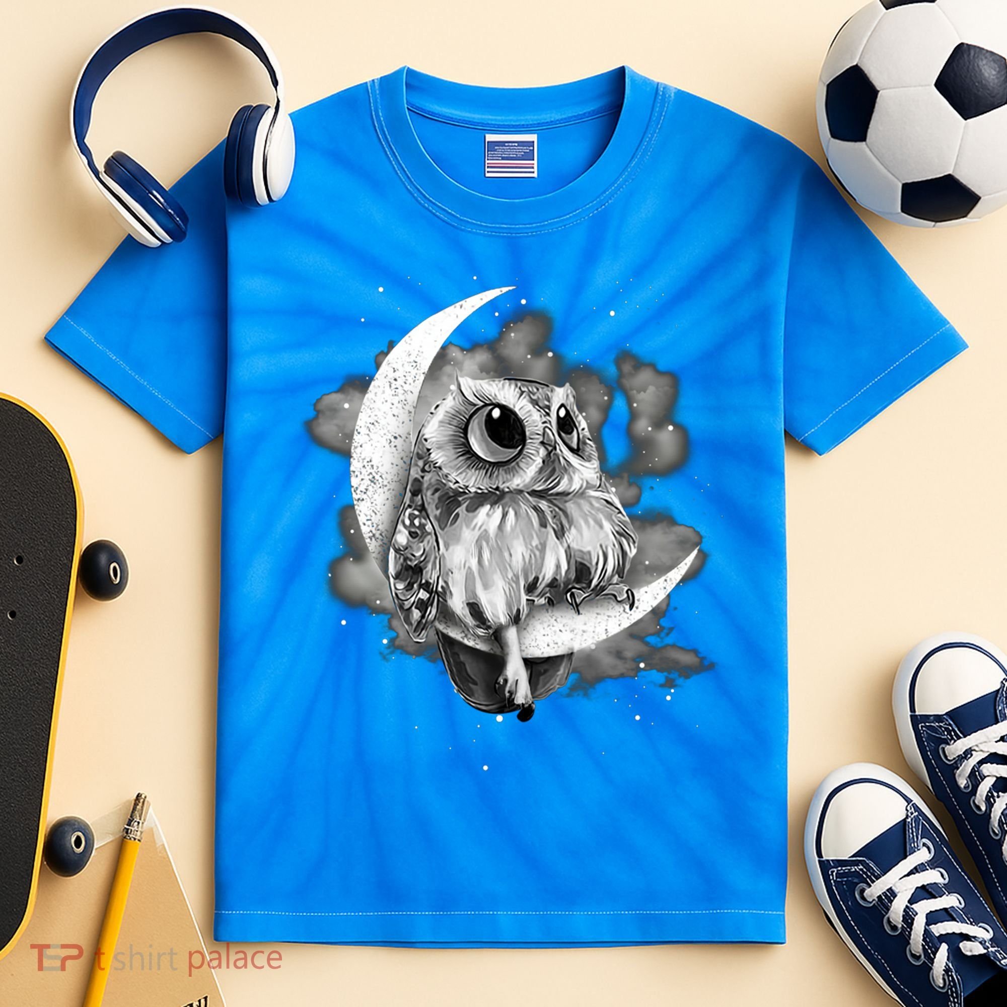 Owl Sitting On The Moon Gift Kids Tie-Dye T-Shirt