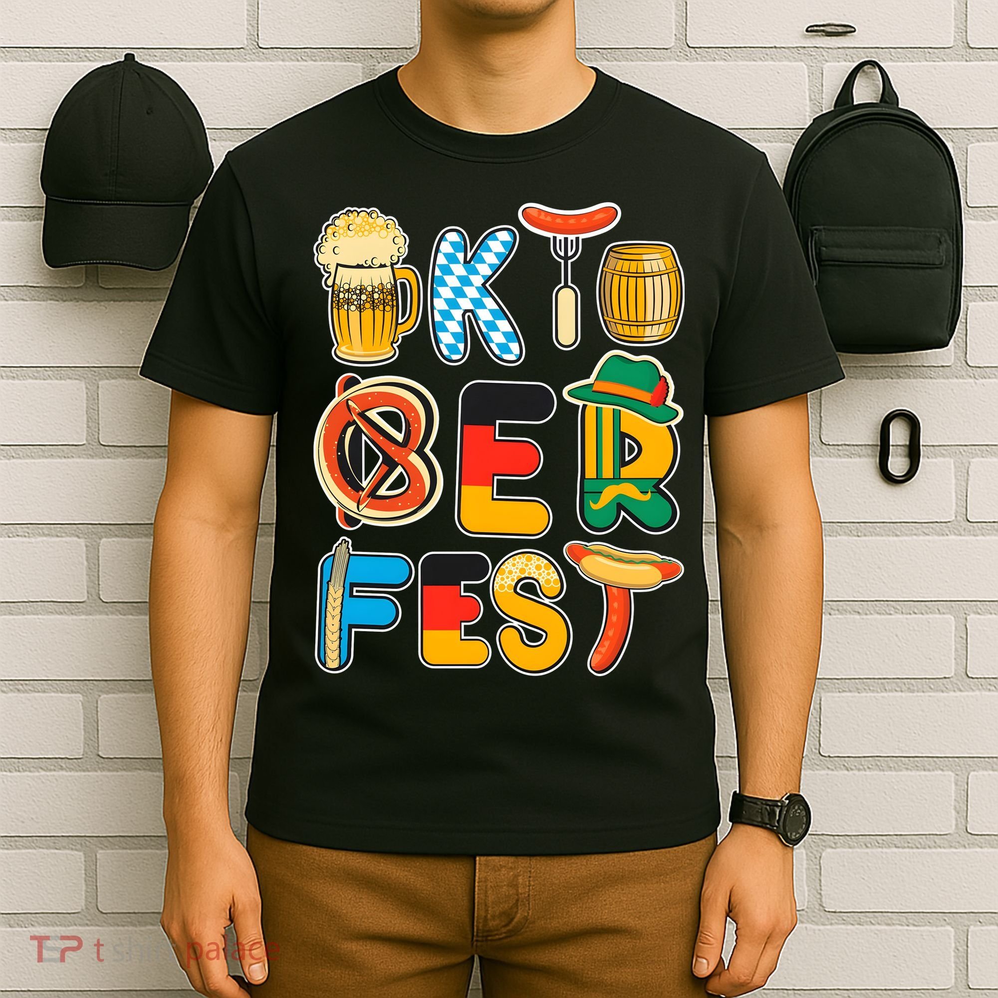 Oktoberfest Sausage Pretzel Beer Vintage Retro T-Shirt